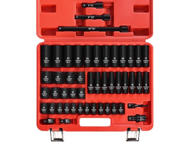 1/2' Drive Impact Socket Set 49 Piece, Standard and Deep Metric Socket (9-25mm, 27, 30, 32mm), Includes Extension Bars, Universal Joint and...