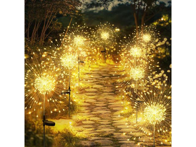 8 Pack Solar Firework Lights Outdoor, Garden Decor, Warm White 120 LEDs, Fairy Design, Waterproof, Garden Decor, Solar Powered for Yard, Pathway,...
