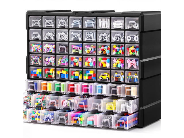 64-Drawer Organizer Craft Organizers and Storage with Dividers Labels Small Parts Organizer Thicker Toolbox, Building Bricks Hardware Screws Nuts...