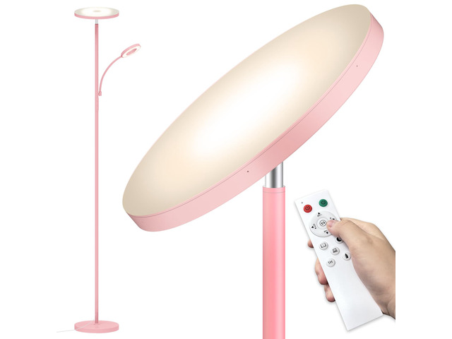 Pink Floor Lamp, 42W 4000LM Super Bright LED Room Lamp with Adjustable Reading Light,Dimmable Modern Standing Lamp with Remote & Touch Control for...