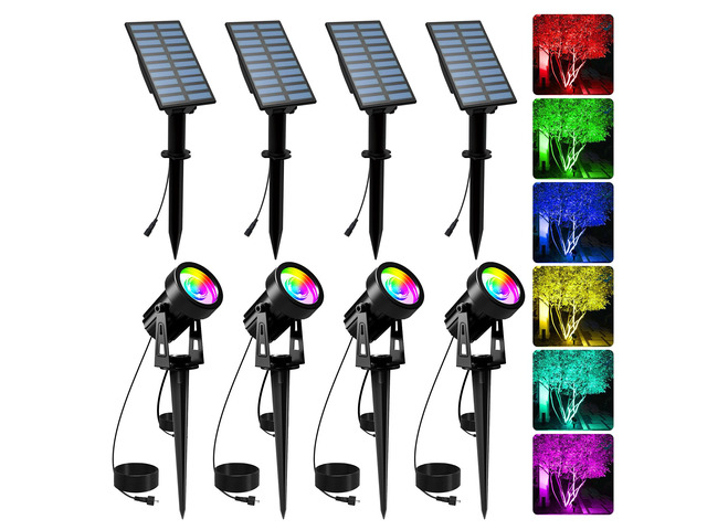 Color Changing Solar Landscape Spotlights 4 Pack, IP65 Waterproof RGB Spot Lights 9.8ft Cable, Separated Panel Garden Light for Flag Outdoor Yard...