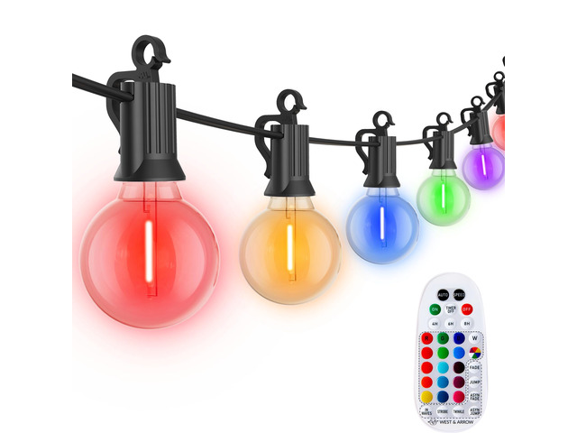 Outdoor String Lights 58 Feet G40 LED Patio Lights, RGB, Remote 25 Plastic Edison Bulbs, Timer, Waterproof Connectable Outside Light for Backyard...