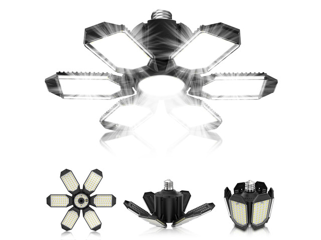 Garage Light Bulbs - Garage Lights Led Screw into Bulb Socket with 6 Deformable Panels 6500K Basement Light Fixture E26 Base Led Shop Lights for...