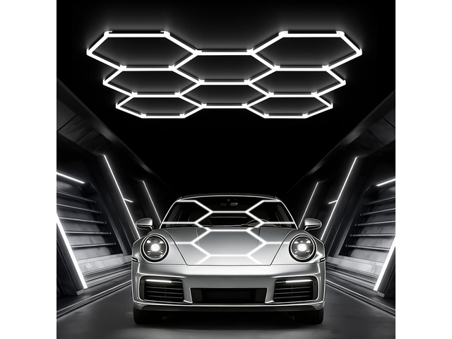 LED Hex Lights: 245W 26,950LM 110LM/W 6500K, 100-240V, 8 Grid Honeycomb Garage Lights with 6500K Daylight Lighting, Ra>80 for Workshops, Garages,...