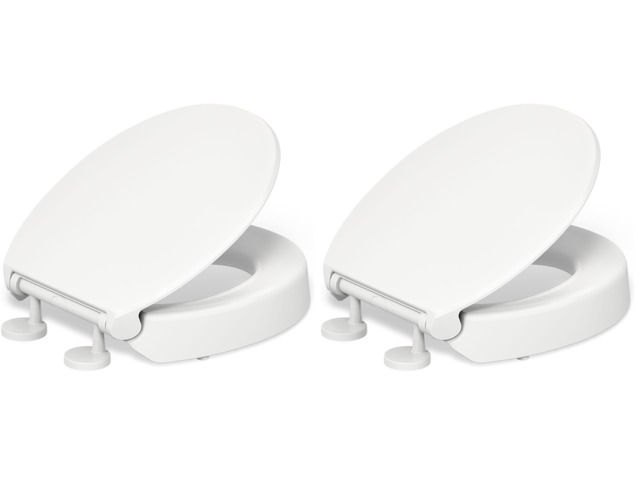 25876-0 Hyten 3' Height, Elevated Soft Close Round Toilet Seat, Contoured Seat with Grip-Tight Bumpers, Quick-Attach Hardware, White (Pack of 2)