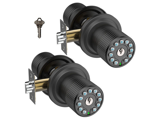 Smart Door Knob with Keypad and Key,Keyless Entry Door Lock with Rubber Grip, Auto Lock,50 User Code,Waterproof, Easy to Install and Program for...
