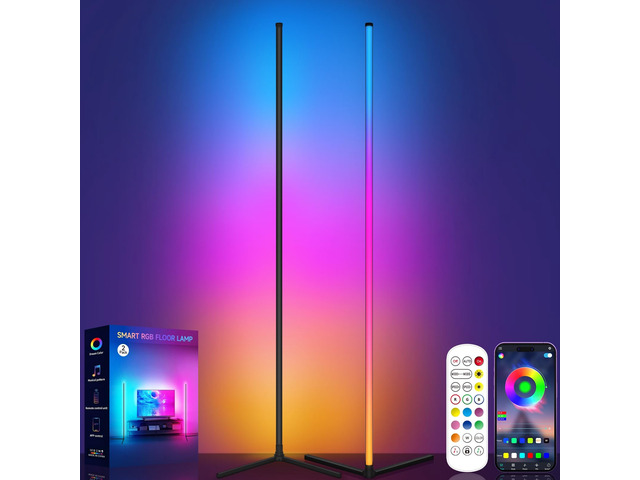 Floor Lamp, RGB LED Corner Lamp with Music Sync, Smart App and Remote Control Color Changing Ambience Light, 16 Million Colors Standing Lamp for...