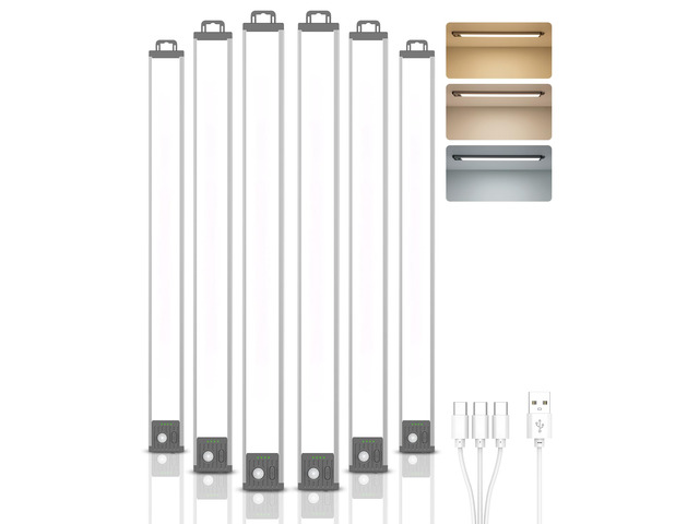 17.5inch Under Cabinet Lighting, 4500Mah Motion Sensor Light Indoor, 6 Pack Rechargeable Battery Operated Under Cabinet Lights, 3Color Temps,...