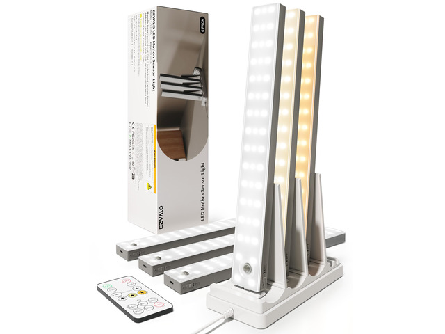 13inch Under Cabinet Lighting with Charging Station, 3200mAh Rechargeable Wireless Motion Sensor Lights, 96 LEDs, 3 Color Temps, Dimmable, Timer,...