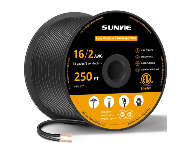 16/2 Low Voltage Landscape Wire 250FT with Spool Outdoor Landscape Lighting Cable 16 Gauge 2 Conductors Low Voltage Wire for Landscaping Lights,...
