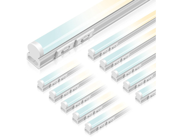 10 Pack 4FT LED T5 Shop Lights Linkable Integrated Fixture, 2100LM, 3Color Selectable, 3000K/4000K/6500K Adjustable Color Temperature, Corded...
