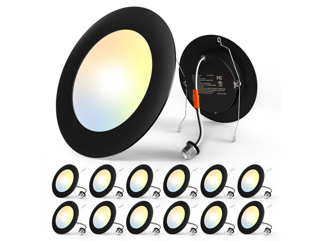 Recessed Lighting 5/6 Inch, 12 Pack 5CCT Flat LED Can Lights, Black Flat Trim, Dimmable, 12W=110W, 1050LM, 2700K/3000K/4000K/5000K/6000K...