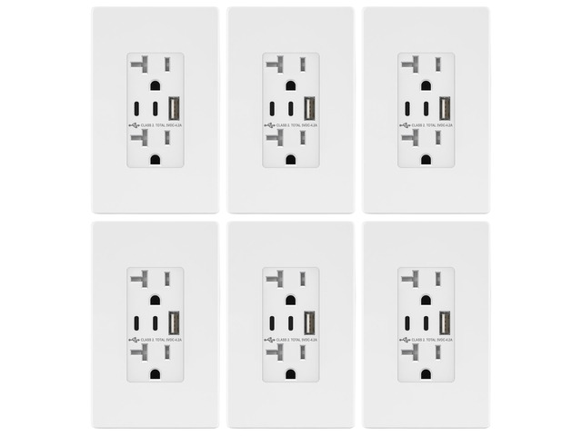 4.2A 3-Port Type C USB Outlet, 20 Amp Receptacle Plug, Charging Power Outlet with Dual Type C & A Ports, Screwless Wall Plate Included, UL Listed,...