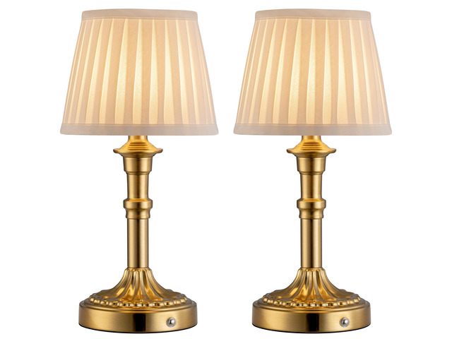 Gold Cordless Table Lamps Set of 2, Beige Fabric Shade Small Desk Lamp Portables 4000mAh Battery Powered, LED Lighting, 2700K Stepless Dimmable,...