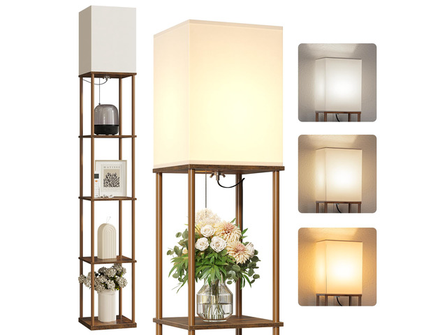 5 Tier Floor Lamp with Shelves, Standing Lamps for Living Room 3 CCT LED Bulb Include, 70' Tall Corner Shelf Lamp, Display Bookshelf, Modern Style...