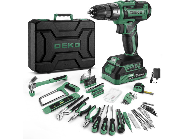 Green Drill Tool Kit Set: 20V Cordless Power Drill Tool Box with Battery Electric Drill Driver for Men Home Hand Repair Basic Toolbox Tools Sets...