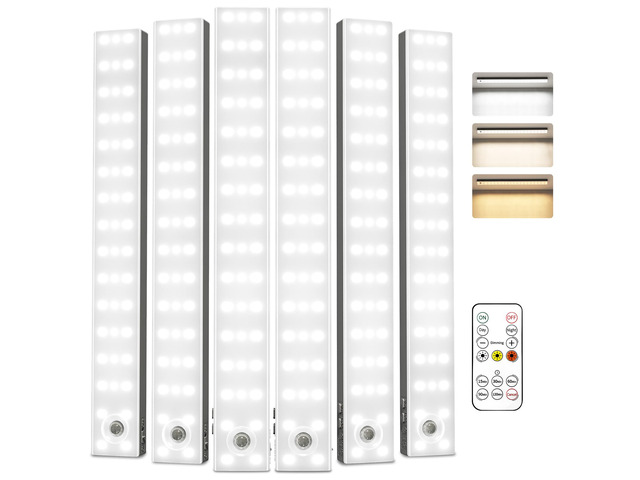 13inch Under Cabinet Lighting, 3200mAh Rechargeable Wireless Motion Sensor Lights, 96 LEDs, 3 Color Temps, Dimmable, Timer, Magnetic, with Remote...