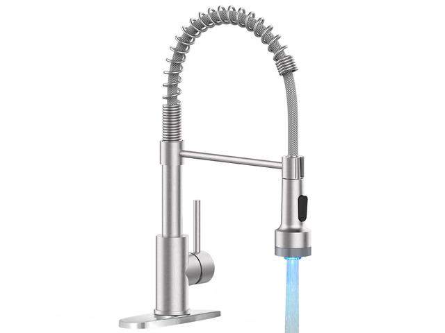 Kitchen Faucet with Pull Down LED Light Sprayer Brushed Nickel Stainless Steel NSF Certified,1 Handle Faucet,Farmhouse Camper Laundry Utility Rv...