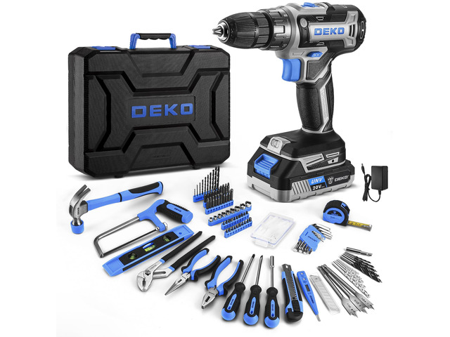 Blue Drill Tool Kit Set: 20V Cordless Power Drill Tool Box with Battery Electric Drill Driver for Men Home Hand Repair Basic Toolbox Tools Sets...