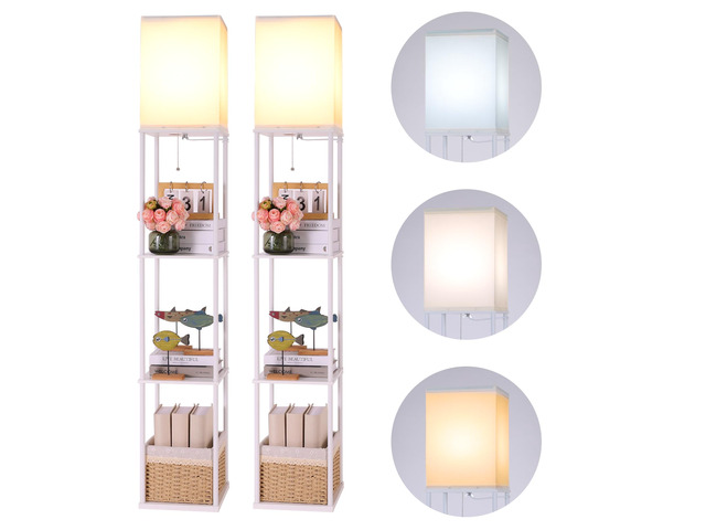 Floor Lamp with Shelves, 4 Layer Square Standing Lamp with 3 Color Temperature Bulb, Corner Display Bookshelf Lamp for Living Room, Bedroom and...