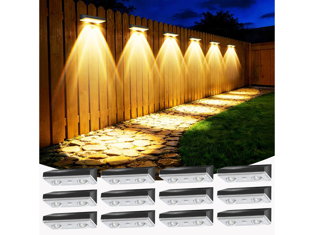 Solar Fence Lights Outdoor, 12 Pack Fence Lights Solar Powered 60LM Solar Fence Lights, 9 RGB Color Modes, IP65 Waterproof, 12H Dusk to Dawn Glow...
