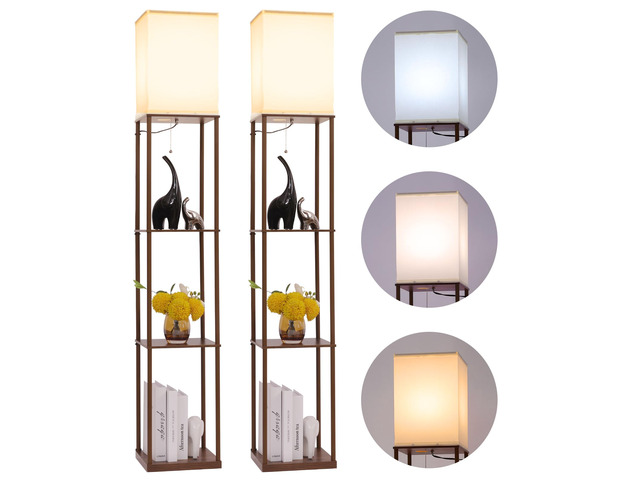 Floor Lamp with Shelves, Modern Square Standing Lamp with 3 Color Temperature Bulb, Corner Display Bookshelf Lamp for Living Room, Bedroom and...