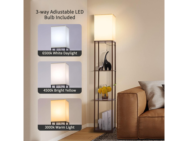 Floor Lamp with Shelves, Modern Square Standing Lamp with 3 Color Temperature Bulb, Corner Display Bookshelf Lamp for Living Room, Bedroom and...