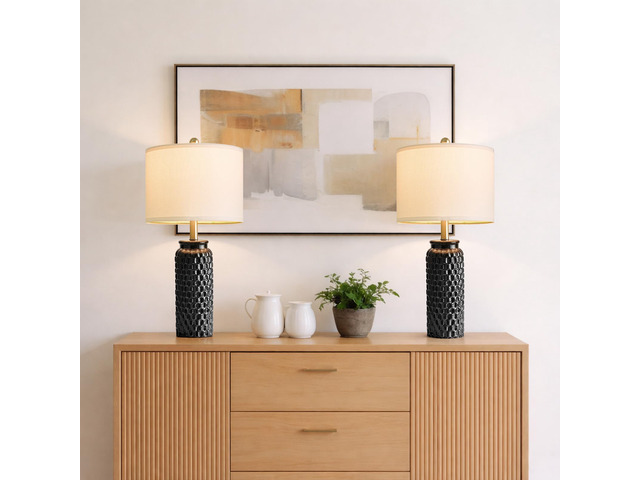 24' Modern Ceramic Black Bedside Lamp Set of 2 Table Lamp for Bedroom Decor Farmhouse Table Lamp for Living Room Office Dorm