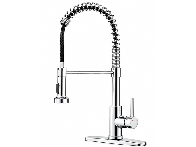 Kitchen Faucet with Pull Down Sprayer, Stainless Steel, Chrome 1 Handle Spring Sink Faucets, Lead-Free Stainless Steel, 1 or 3-Hole with Deck...