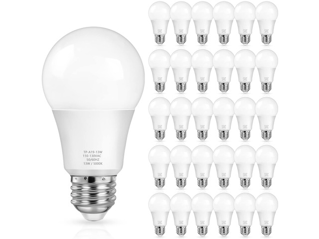 A19 LED Light Bulbs, 100 Watt Equivalent, Daylight White 5000K, 1500LM, E26 Base, Non-Dimmable, 13W Bright White Bulb, 30-Pack