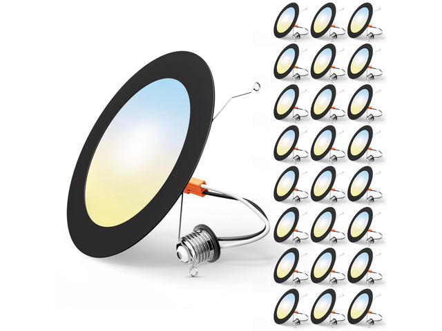 24 Pack Retrofit LED Recessed Lighting 6 Inch, 5CCT, Black 2700K/3000K/4000K/5000K/6000K Selectable, Dimmable Flat Can Lights, 1000LM Brightness,...