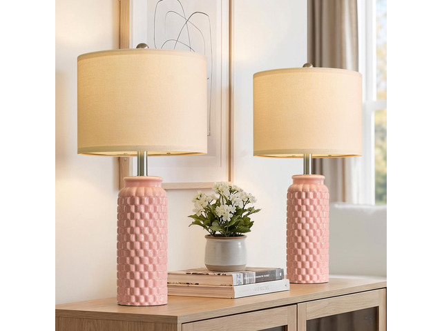 24' Modern Ceramic Pink Bedside Lamp Set of 2 Table Lamp for Bedroom Decor Farmhouse Table Lamp for Living Room Office Dorm
