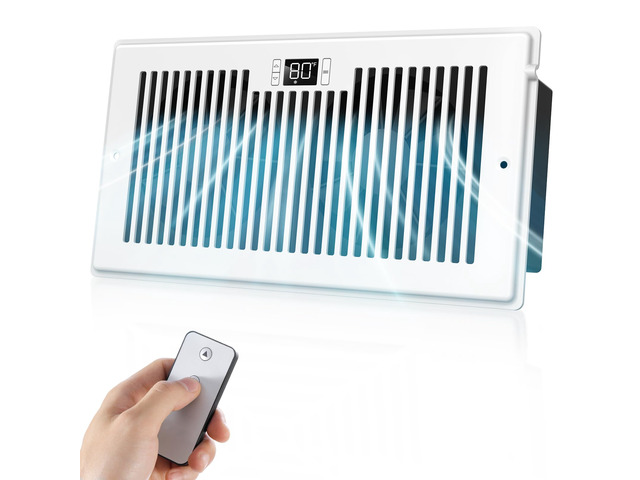 Quiet Smart Register Booster Fan Fits 6' x 12' Vent Opening, White Smart Heating Cooling AC Vent Fan, Temp-Based Auto On/Off, 10-Speed Remote,...