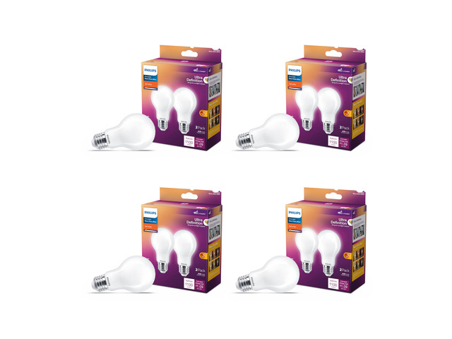 LED 75W A19 8-Pack Ultra Definition Soft White (2700K) 1100 Lumen (9W = 75W) Dimmable Frosted Flicker-Free Light Bulbs