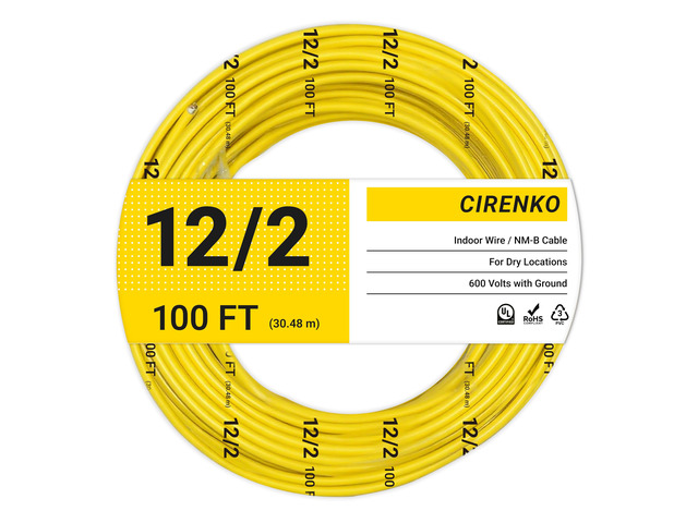 12/2 NM-B Cable 100 FT, UL Listed 12 Gauge Indoor Wire with Ground Solid Bare Copper, No CCA, Durable Yellow NM-B Jacket, Easy to Strip, for...
