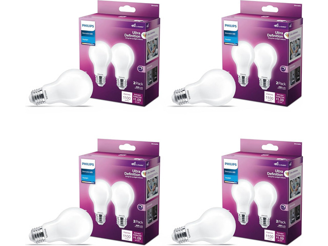 LED 75W A19 4-Pack Ultra Definition Daylight (5000K) 1100 Lumen (9W = 75W) Dimmable Frosted Flicker-Free Light Bulbs