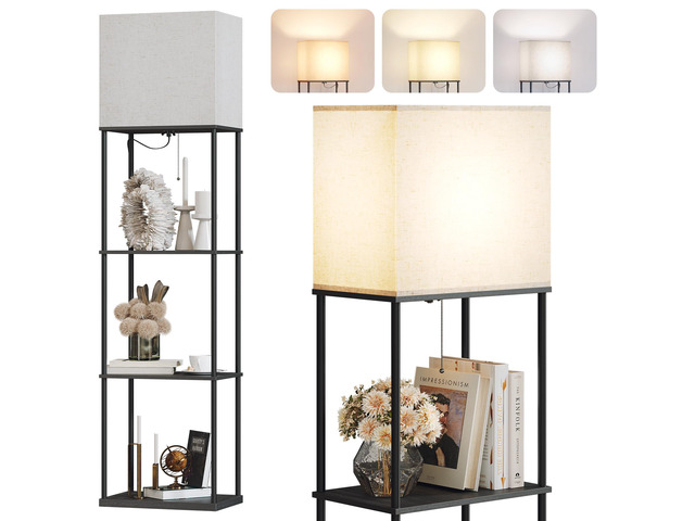 Large Size Floor Lamp with Shelves, Standing Lamps for Living Room 3 CCT LED Bulb Include, 4-Tier Display Bookshelf, 63' Tall Corner Shelf Lamp,...