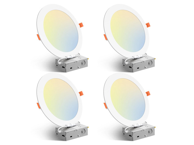 4 Pack 8 Inch 5CCT Ultra-Thin LED Recessed Ceiling Light 1600LM High Brightness, 18W Low Power, 5%-100% Smooth Dimming, Junction Box Included,...
