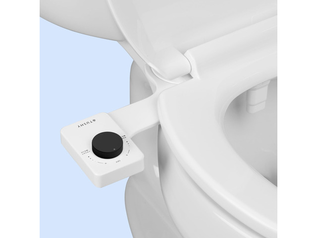 Fresh Dual Nozzle Cool Water Bidet, Matte Black Knob Ultra Slim Toilet Seat Attachment, Non-Electric, 180° Front and Rear Wash, Self-Cleaning, 10...