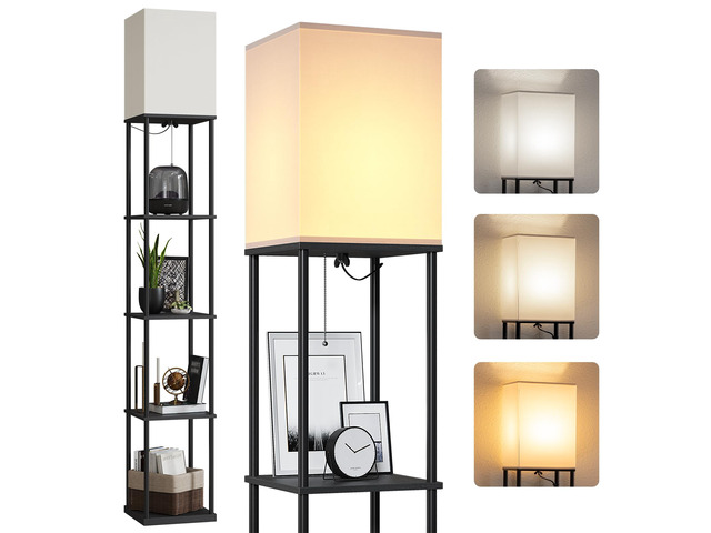 5 Tier Floor Lamp with Shelves, Modern Square Standing Lamp with 3 Color Temperature Bulb, Corner Display Bookshelf Lamp for Living Room and...