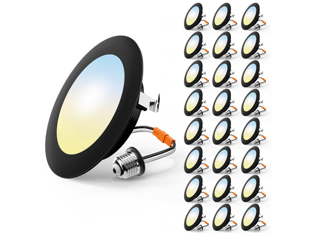 24 Pack Retrofit LED Recessed Lighting 4 Inch, 5CCT, Black 2700K/3000K/4000K/5000K/6000K Selectable, Dimmable Flat Can Lights, 700LM Brightness,...