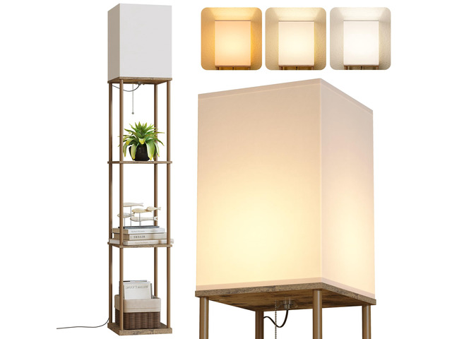 Floor Lamp with Shelves, Modern Square Shelf Lamps, Display Shelf Standing Lamp with 3 Color Temperature Bulb, Corner Bookshelf Lamps for Living...