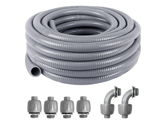 1-1/4inch 25FT Electrical Conduit Kit,Liquid-Tight Conduit and Connector Flex Conduit Kit with 4 Straight and 2 Angle Fittings Included,Flexible...