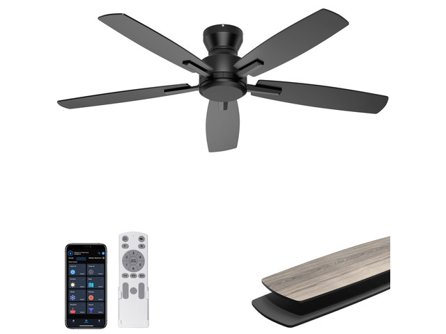 52'' Low Profile Ceiling Fan No Light, for Indoor/Covered Outdoor Flush Mount, Remote/APP Control, Quiet Reversible DC Motor, 4580 CFM, for Bedroom...