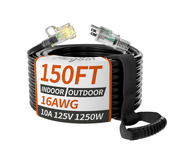 16/3 Gauge 150 FT Extension Cord Outdoor, Long Extension Cord Black Black Extension Cord Waterproof with Lighted Indicator, Long Extension Cord 150...