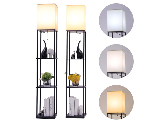 Floor Lamp with Shelves, Modern Square Standing Lamp with 3 Color Temperature Bulb, Corner Display Bookshelf Lamp for Living Room, Bedroom and...