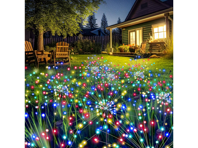 6 Pack Solar Firework Lights Outdoor, Garden Decor, Multicolored 120 LEDs, Fairy Design, Waterproof, Garden Decor, Solar Powered for Yard, Pathway,...