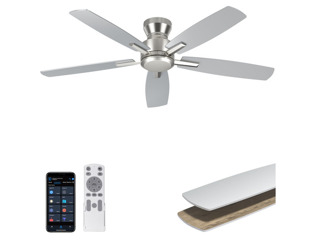 52'' Low Profile Ceiling Fan No Light, for Indoor/Covered Outdoor Flush Mount, Remote/APP Control, Quiet Reversible DC Motor, 4580 CFM, for Bedroom...