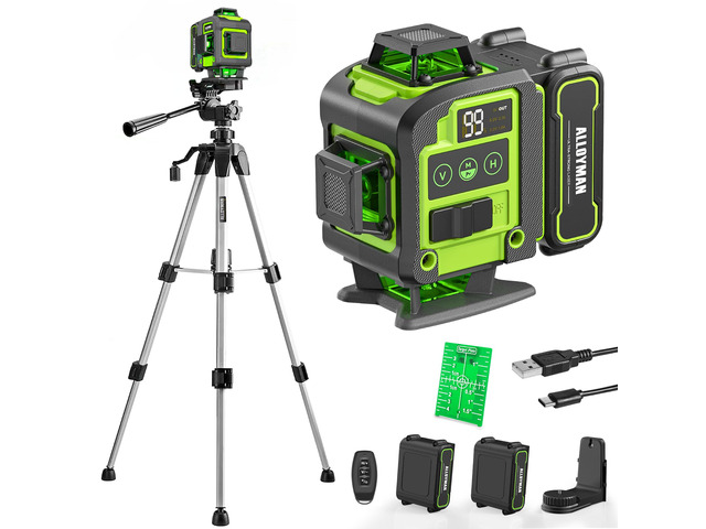 Laser Level with Tripod, 4x360° Self Leveling Laser Level, Green Line Laser 4D Laser Leveler Tool with 2Pcs Lithium Batteries for Picture Hanging,...