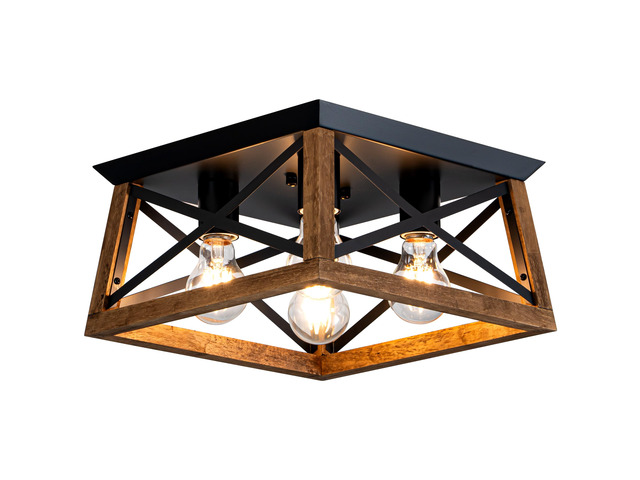 4-Light Famrhouse Light Fixture, Rustic Ceiling Light with Wood and Metal Frame, Farmhouse Flush Mount Ceiling Light for Hallway, Entryway,...